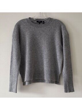 Theory Womens Relaxed Cashmere Crew Neck High-Low Split Side Grey Sweater - S